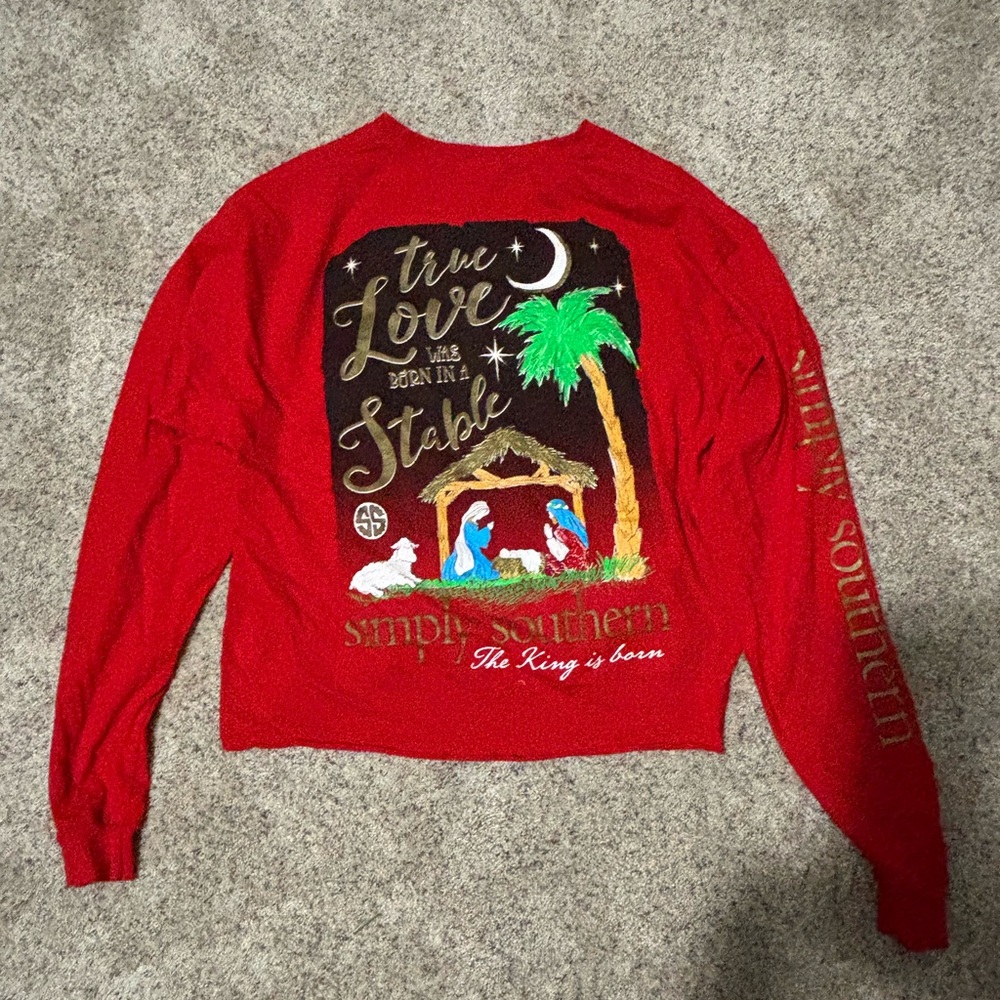 Simply Southern Red Christmas Nativity Sweater